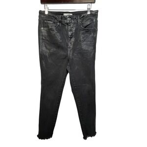 Free People We The Free Black Metallic Coated Skinny Jeans High Rise 32 Raw Hem